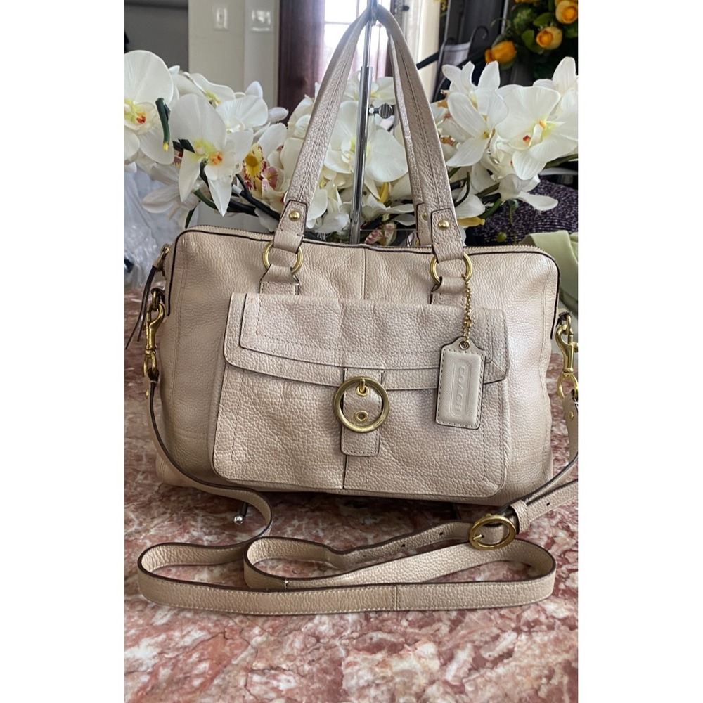 Coach Penelope Leather Convertible Beige Satchel Cross-body Bag F19129 EUC! $428